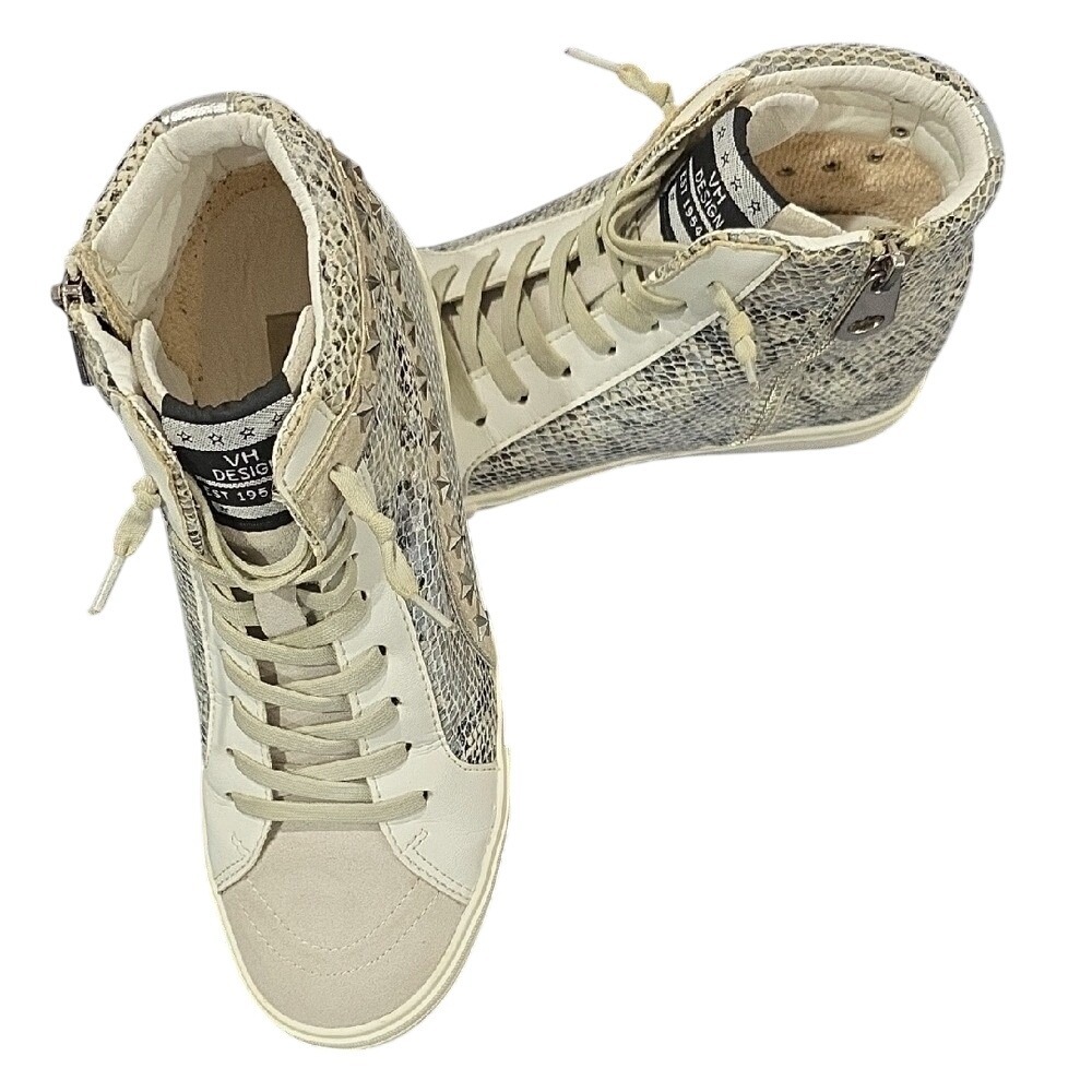 Vintage Havana VH Design Snakeskin High Top Sneakers Silver Metallic Zip Up 9 - Picture 1 of 9